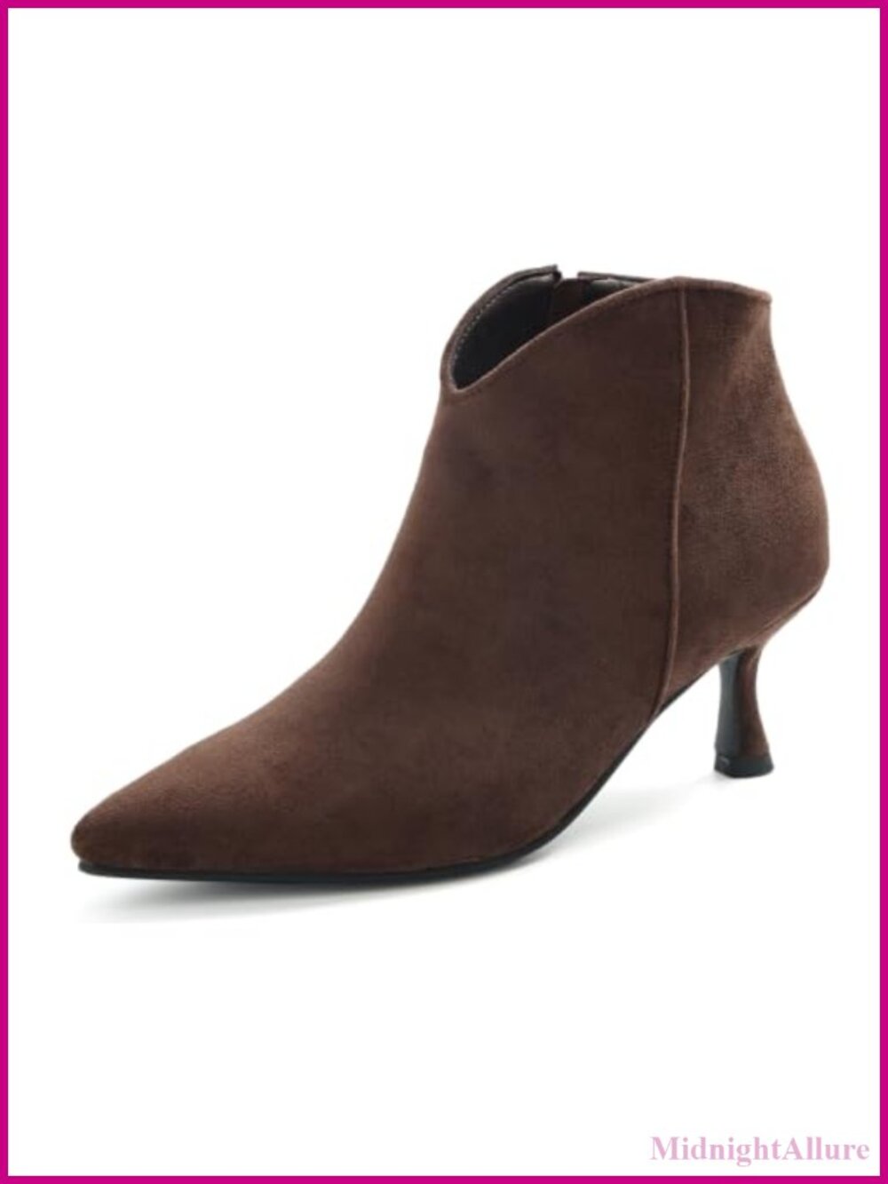 Pointed Toe Kitten Heel Ankle Boots Faux Suede Slip-On